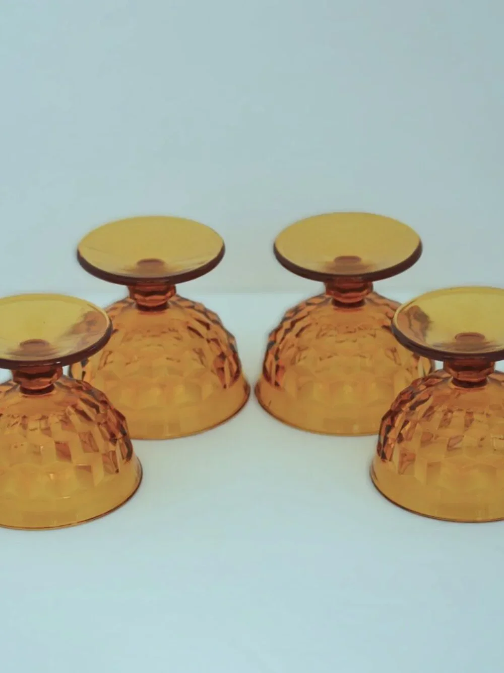 Vintage Whitehall Colony Cubist Amber Glass Pedestal Dessert Bowls